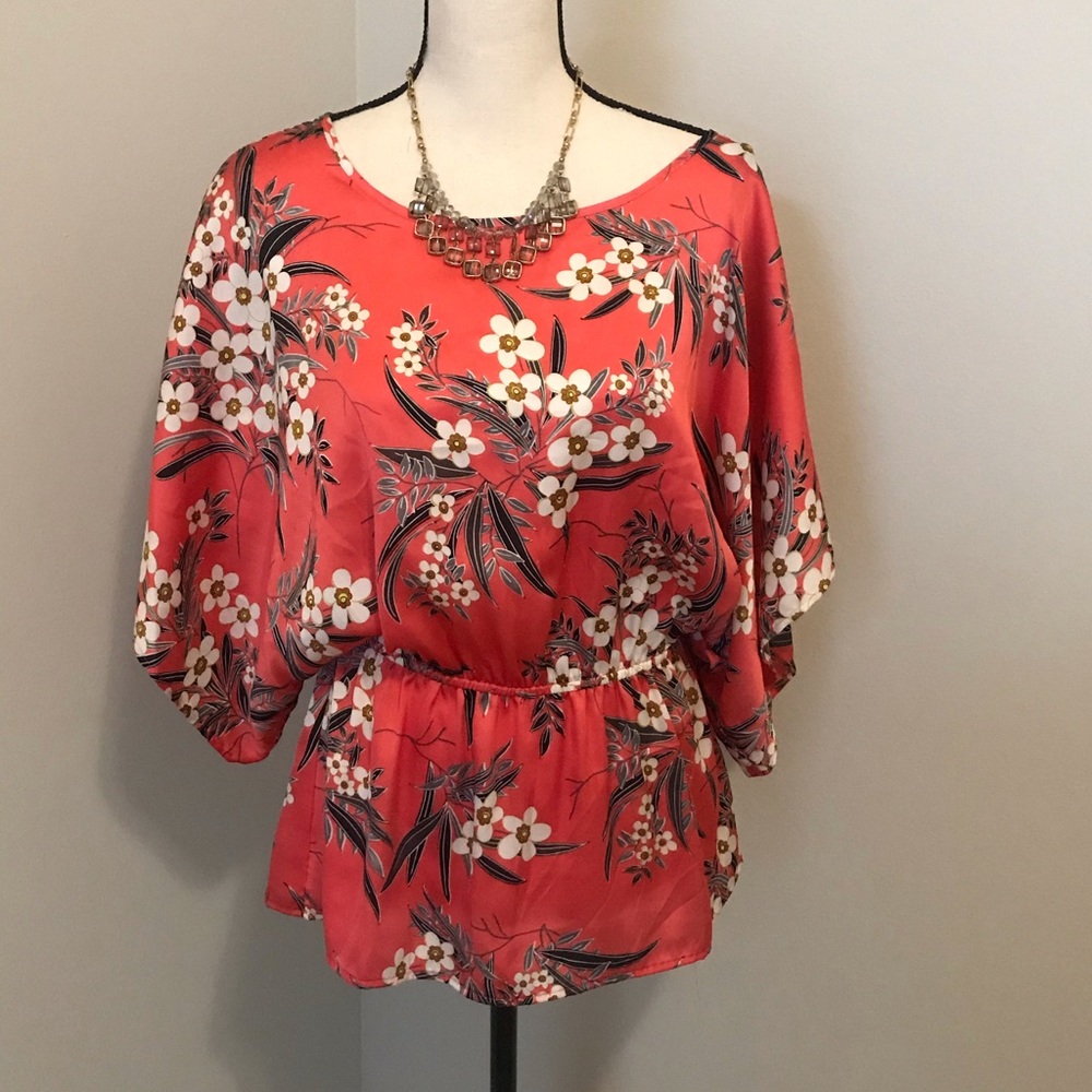 Multicolored Floral Cinched-Waist Blouse